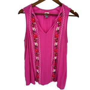 Old Navy Womens Large Tank Top Blouse Y2K Embroidered Floral Tassle Bloom Core